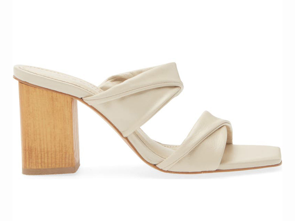 nude double strap sandal on a block heel - side view