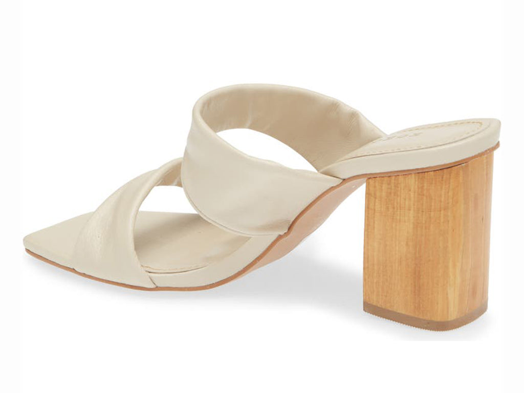 nude double strap sandal on a block heel - view from the back angle