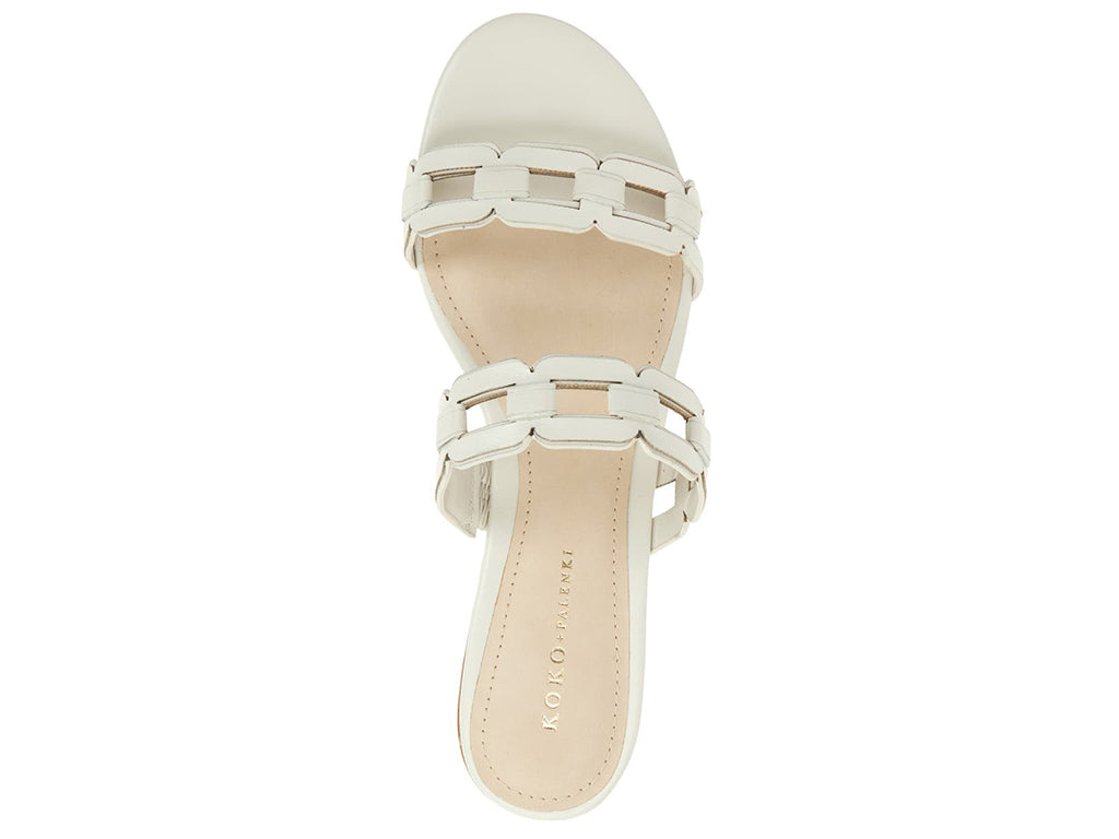 White sandal with strap details - top view of upper and round toe