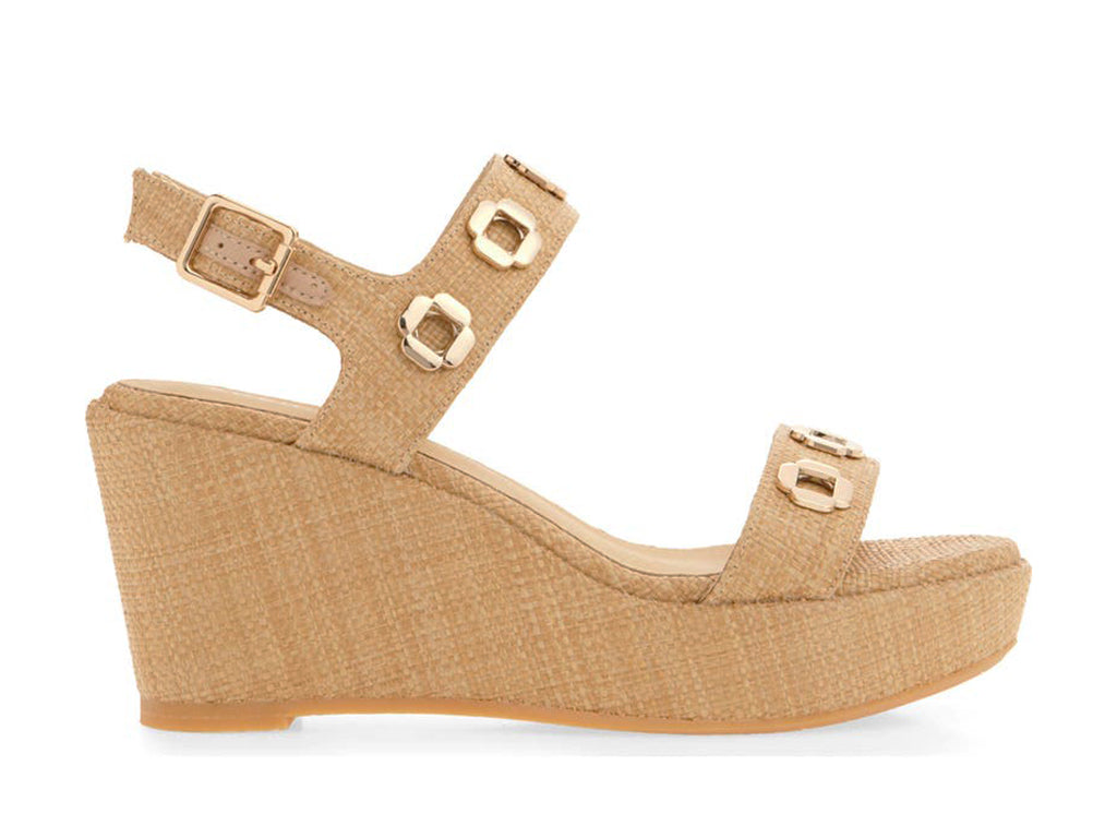 raffia upper wedge sandal with decorative rivets - side view