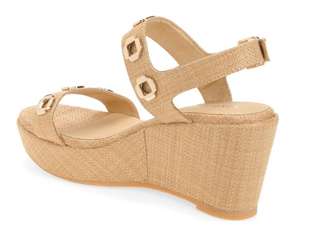 raffia upper wedge sandal with decorative rivets - edge view