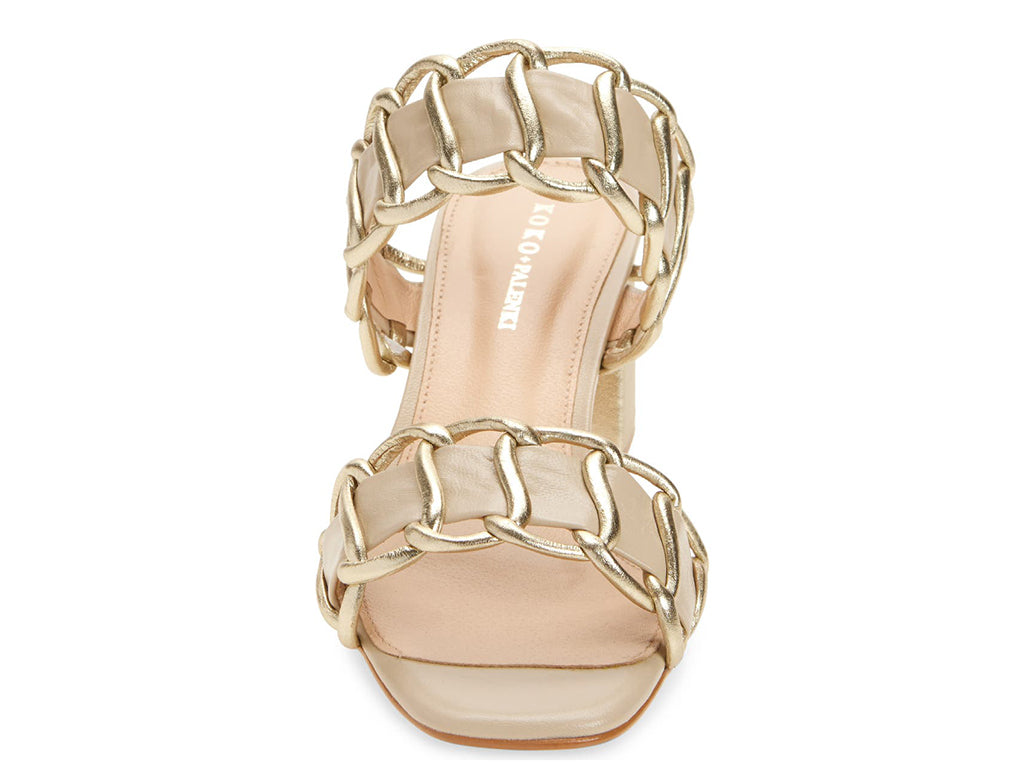 beige sandal with chain inspired leather straps -front view