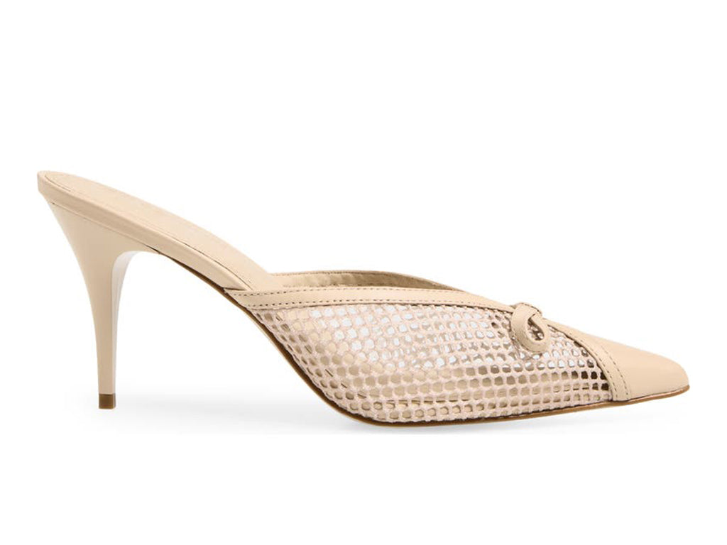 Beige mid-heeled shoe with mesh design - side view