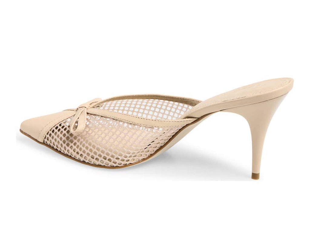 Beige mid-heeled shoe with mesh design - view of the heel and side