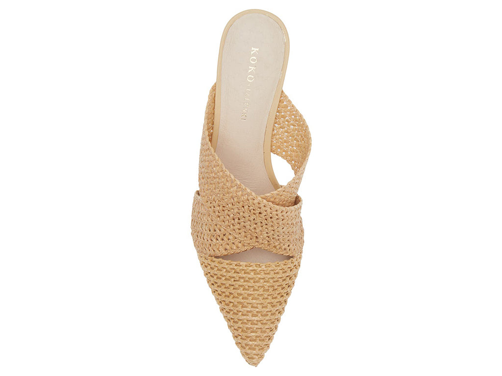 Raffia woven crisscross mule with pointy toe - top view